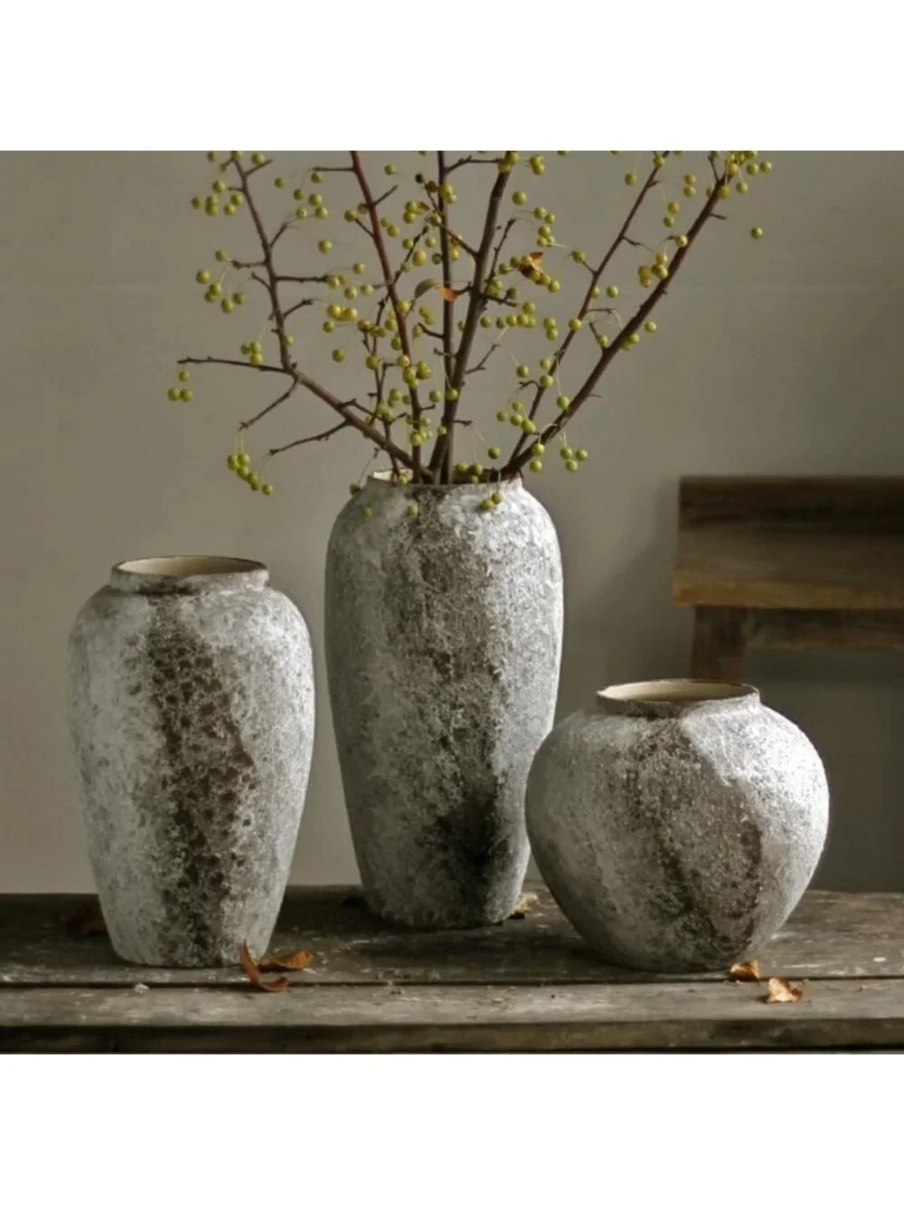 Rustic Tall Ceramic Floor Vase - Vintage Farmhouse Decor for Living Room